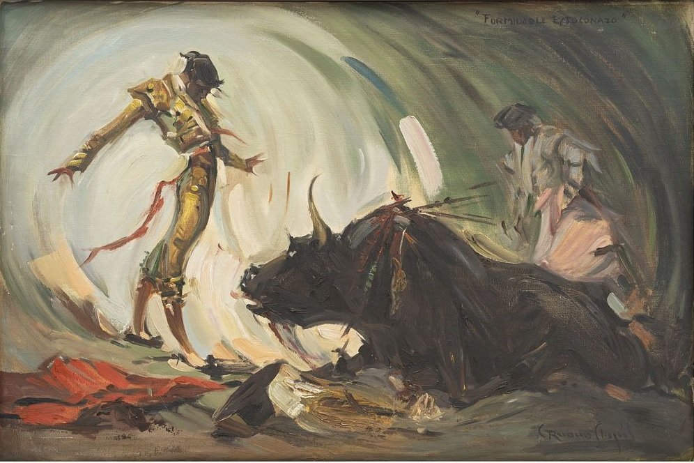óleo sobre tela de Carlos Ruano Llópis, formidable estoconazo del pintor alicantino probablemente en la década de los 30 en el siglo xx