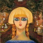 La imagen muestra la obra Autorretrato en los jardines de Versalles, pintada por la artista mexicana Nahui Olin (seudónimo de Carmen Mondragón) alrededor de 1925.